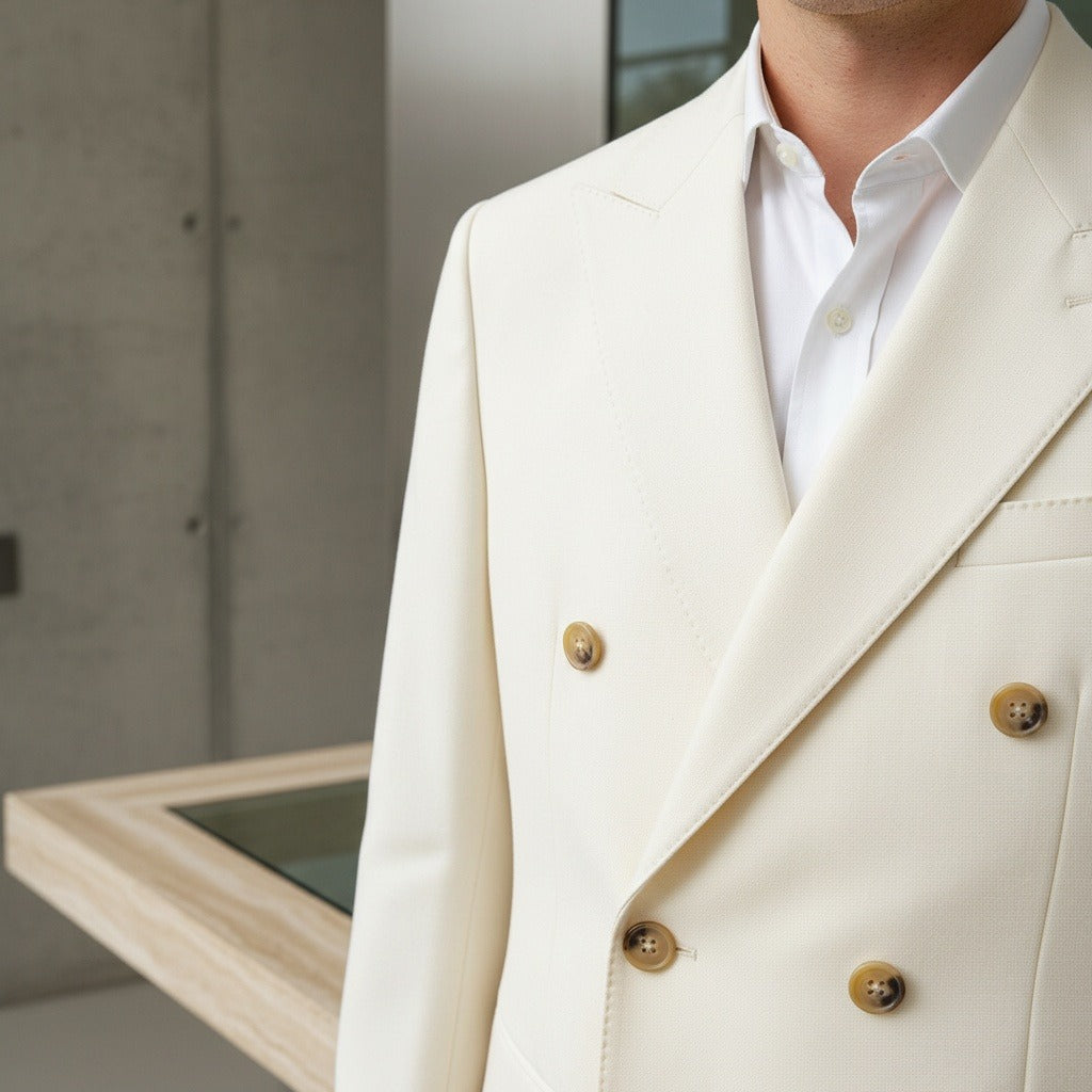 White Double Breasted Suit - White - Back View