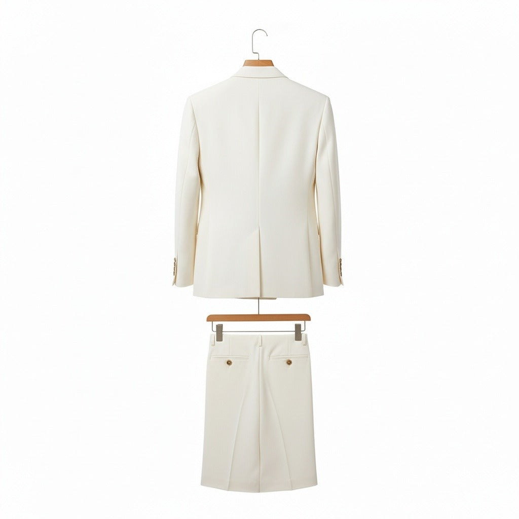 White Double Breasted Suit - White - Fabric Detail
