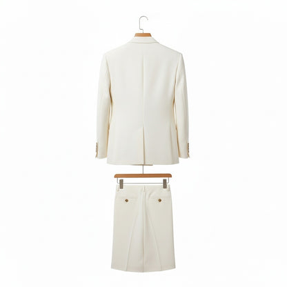 White Double Breasted Suit - White - Fabric Detail