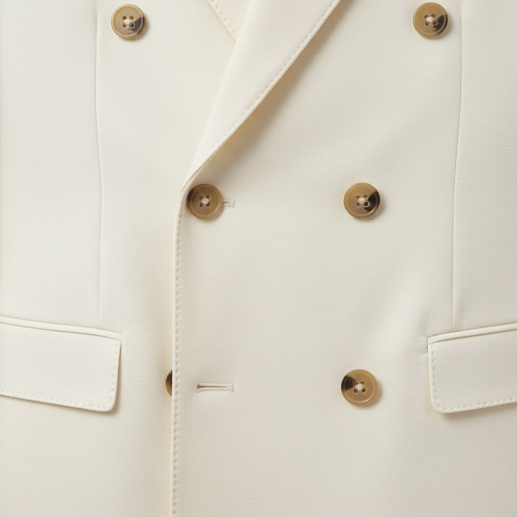 White Double Breasted Suit - White - Texture Close Up
