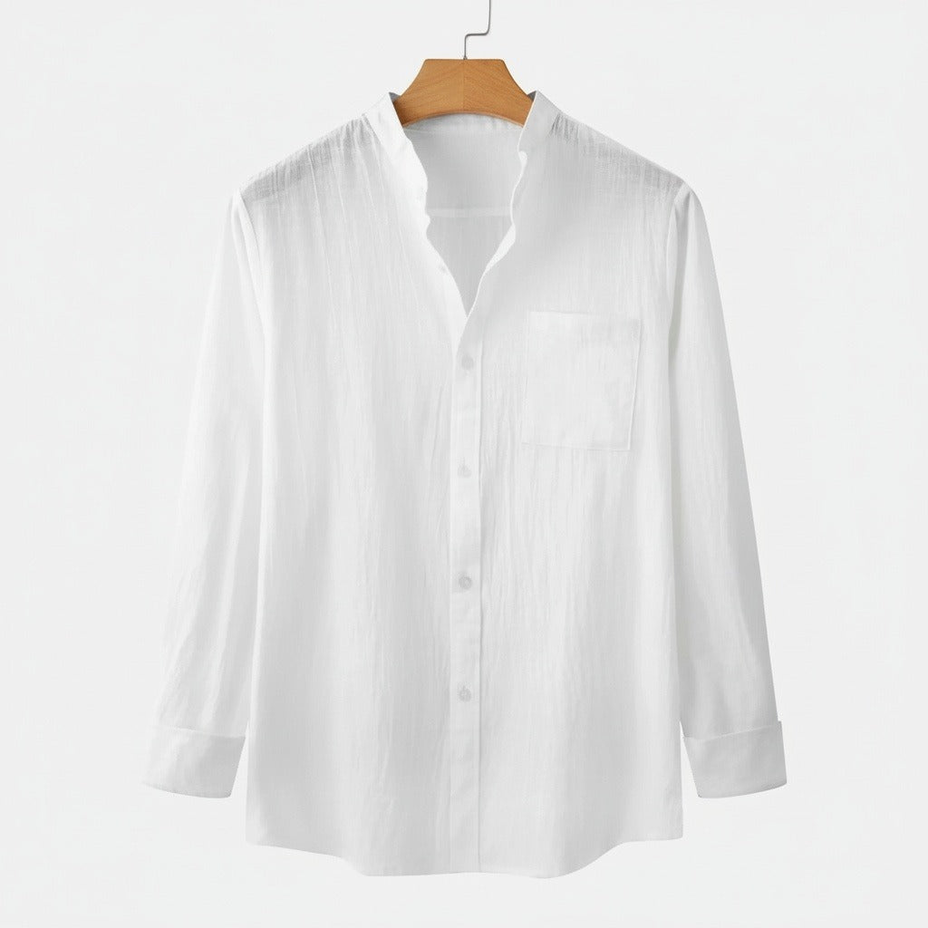 White Linen Shirt - White - Front View