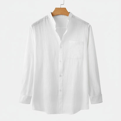 White Linen Shirt - White - Front View