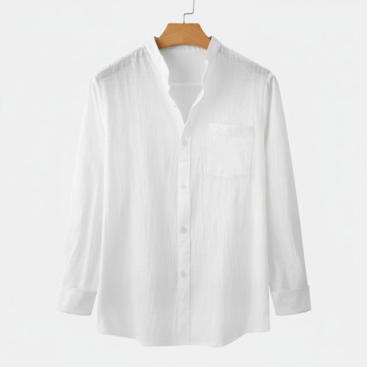White Linen Shirt - White - Front View