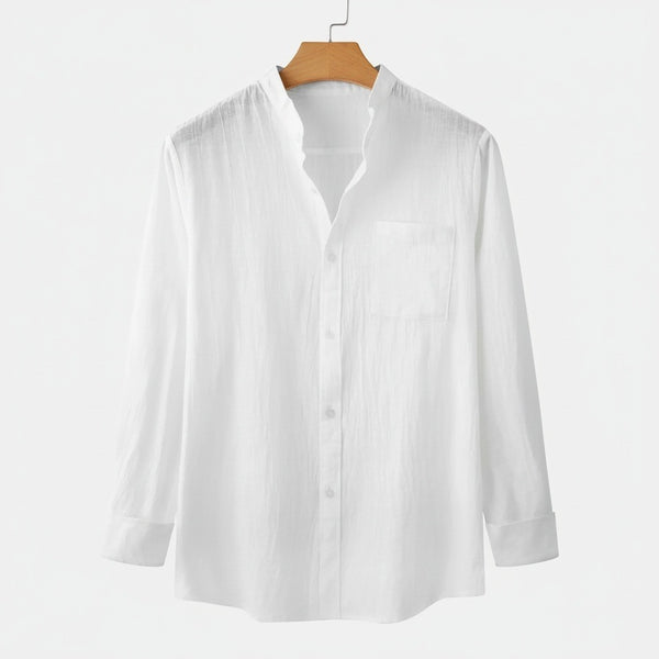 White Linen Shirt - White - Front View