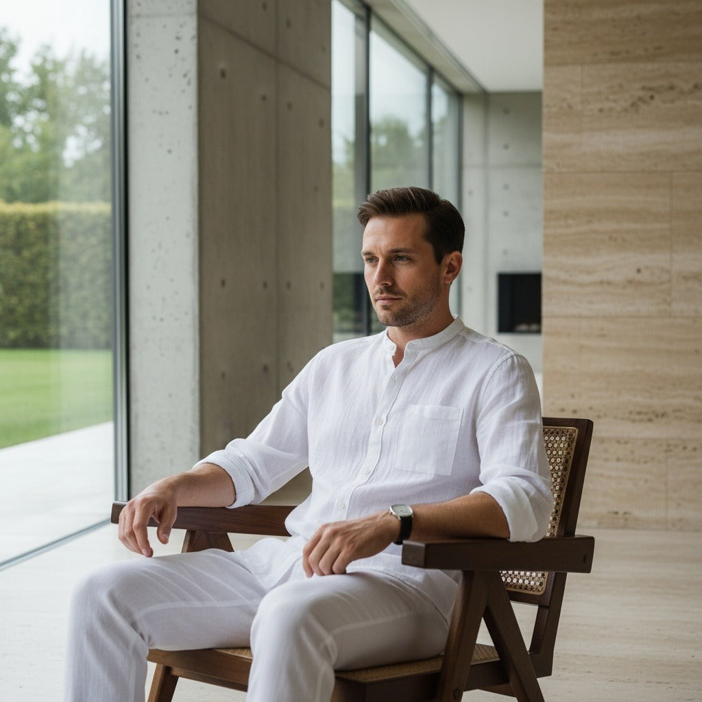 White Linen Shirt - White - Side Profile
