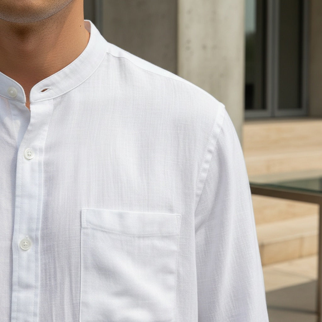 White Linen Shirt - White - Back View