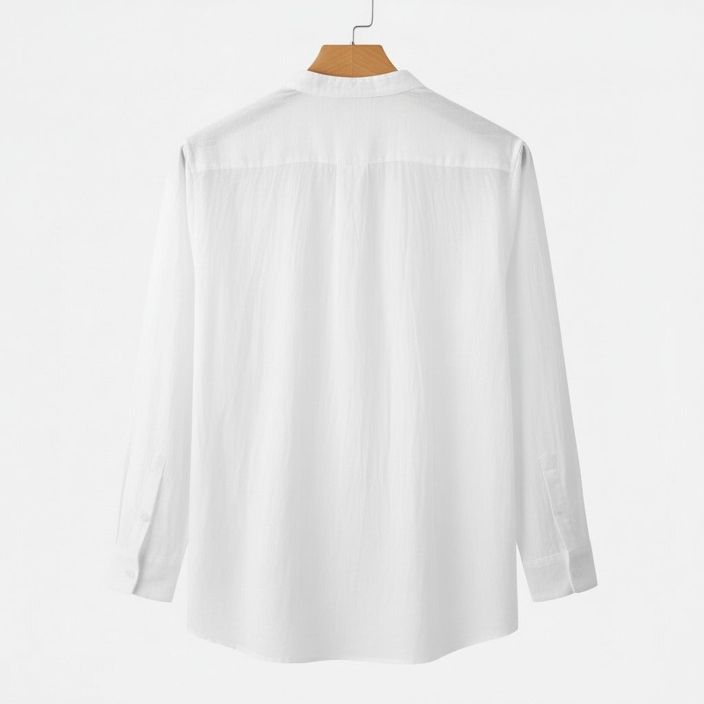 White Linen Shirt - White - Fabric Detail