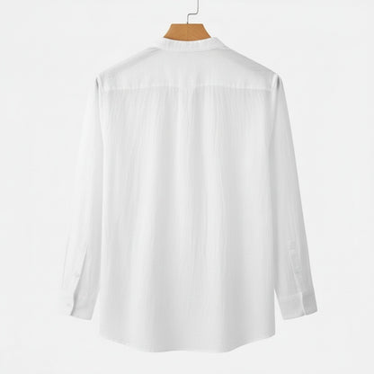 White Linen Shirt - White - Fabric Detail