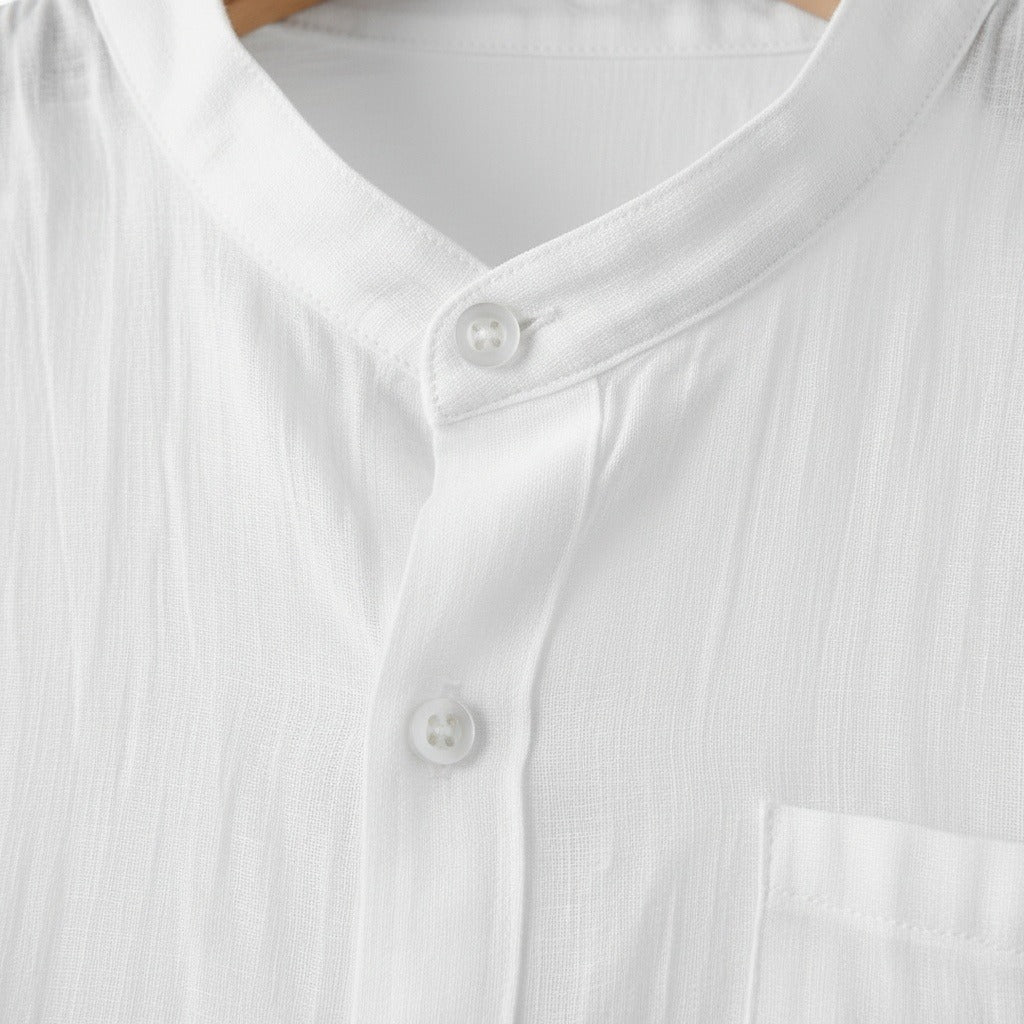 White Linen Shirt - White - Texture Close Up