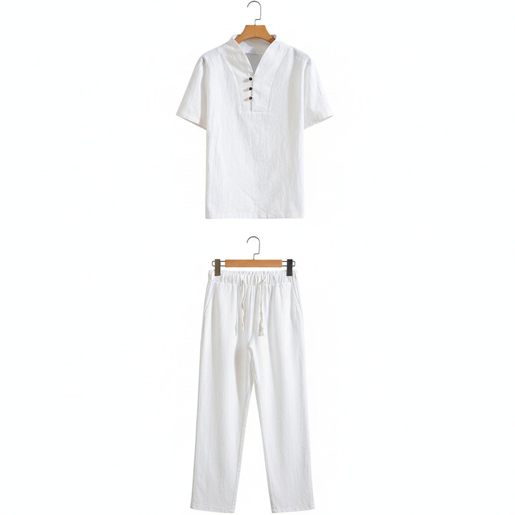 White Linen Summer Set Men - White - Front View