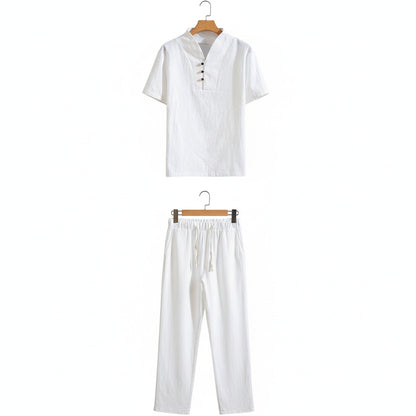 White Linen Summer Set Men - White - Front View