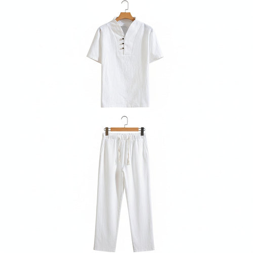 White Linen Summer Set Men - White - Front View