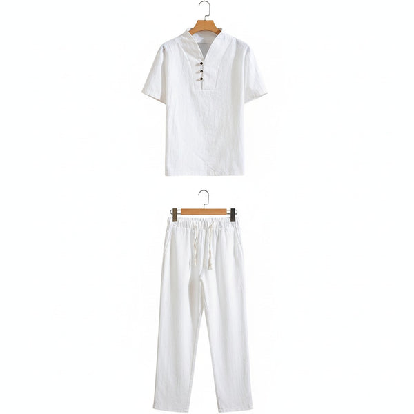 White Linen Summer Set Men - White - Front View