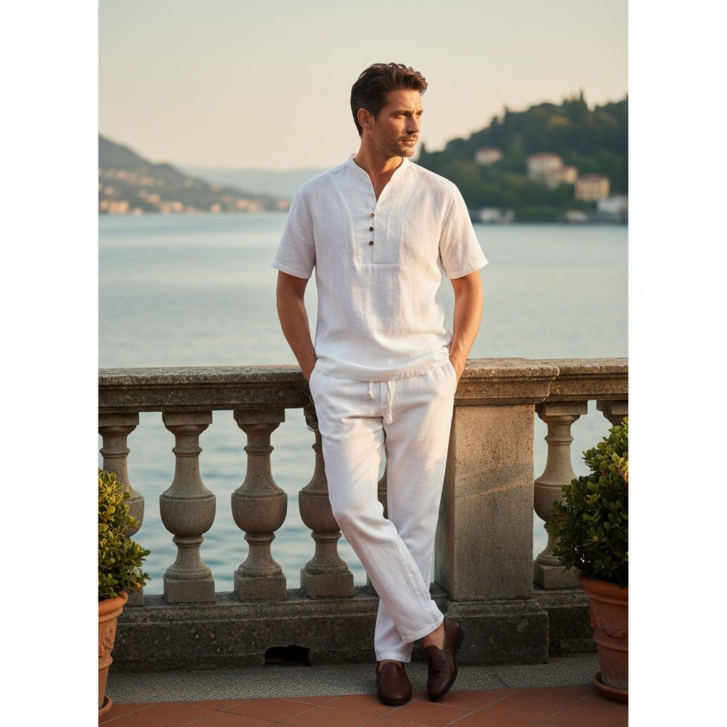 White Linen Summer Set Men - White - Angled Shot