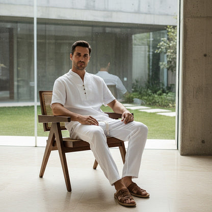 White Linen Summer Set Men - White - Side Profile