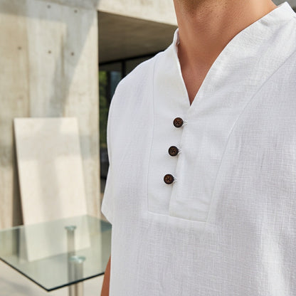 White Linen Summer Set Men - White - Back View
