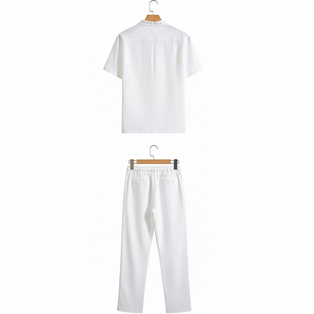White Linen Summer Set Men - White - Fabric Detail