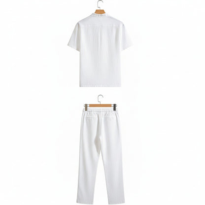 White Linen Summer Set Men - White - Fabric Detail