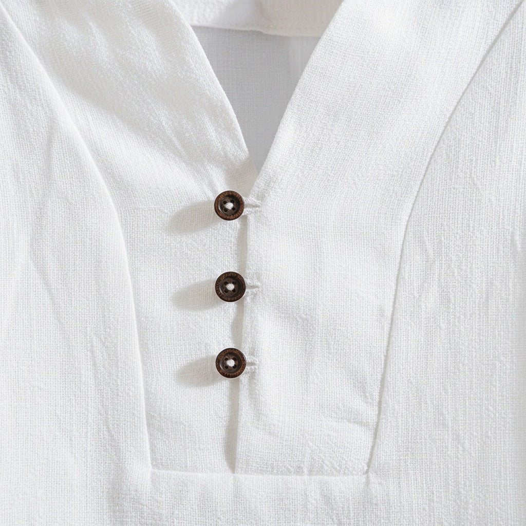 White Linen Summer Set Men - White - Texture Close Up