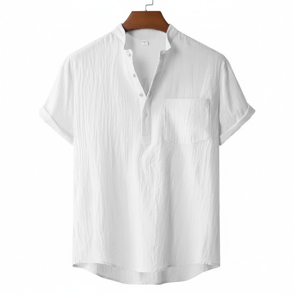 White Linen T Shirt - White - Front View