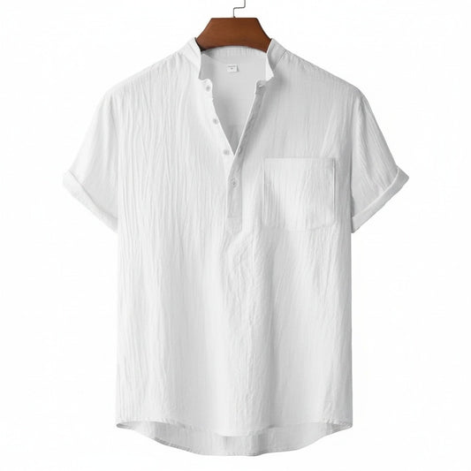 White Linen T Shirt - White - Front View