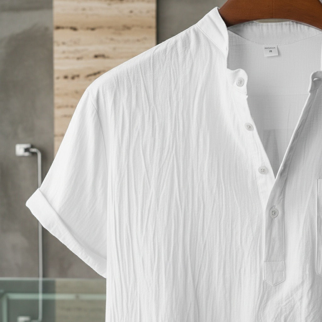 White Linen T Shirt - White - Back View