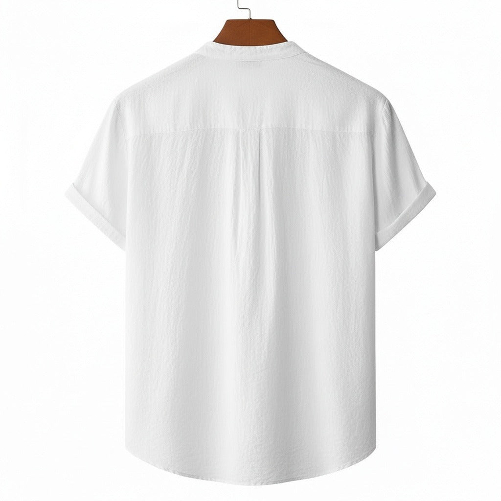 White Linen T Shirt - White - Fabric Detail