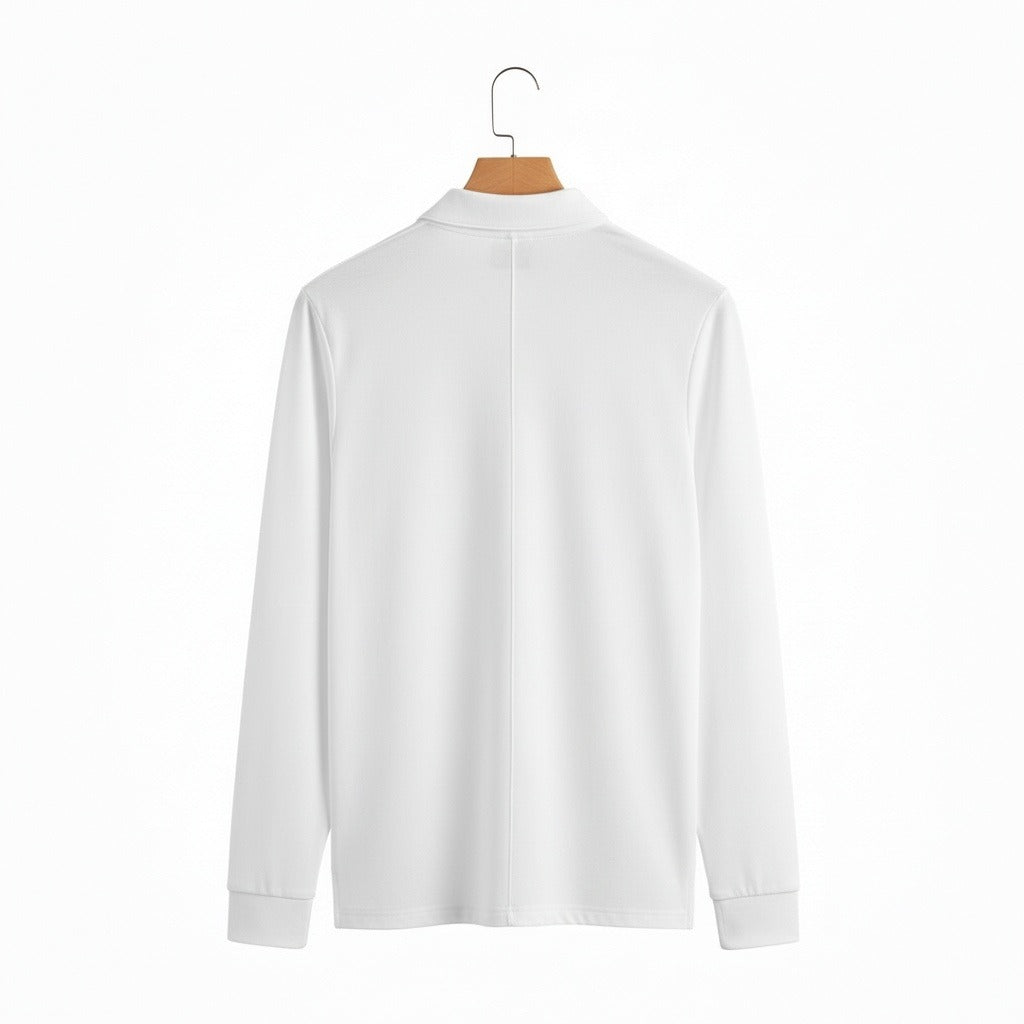 White Long Sleeve Polo Shirt - White - Fabric Detail