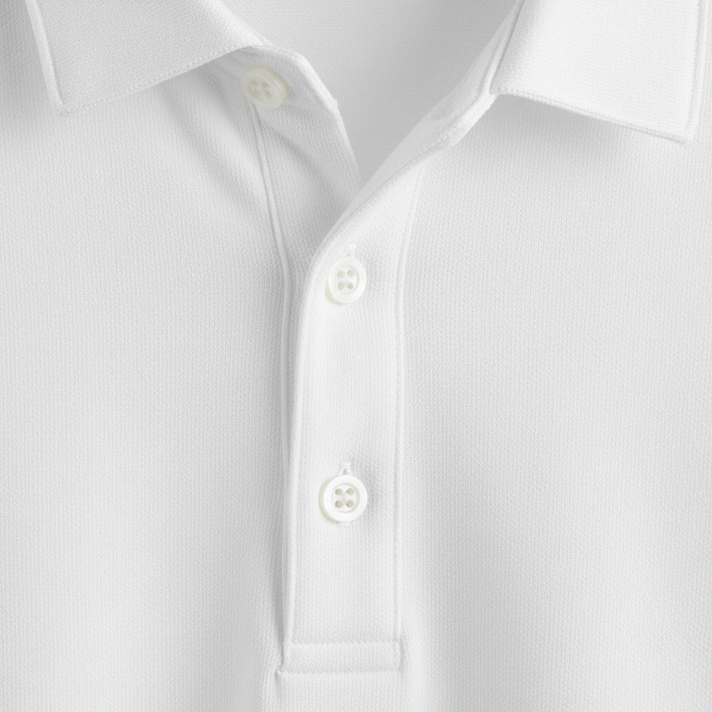 White Long Sleeve Polo Shirt - White - Texture Close Up