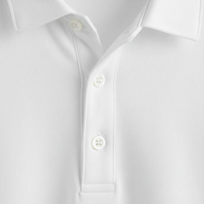 White Long Sleeve Polo Shirt - White - Texture Close Up