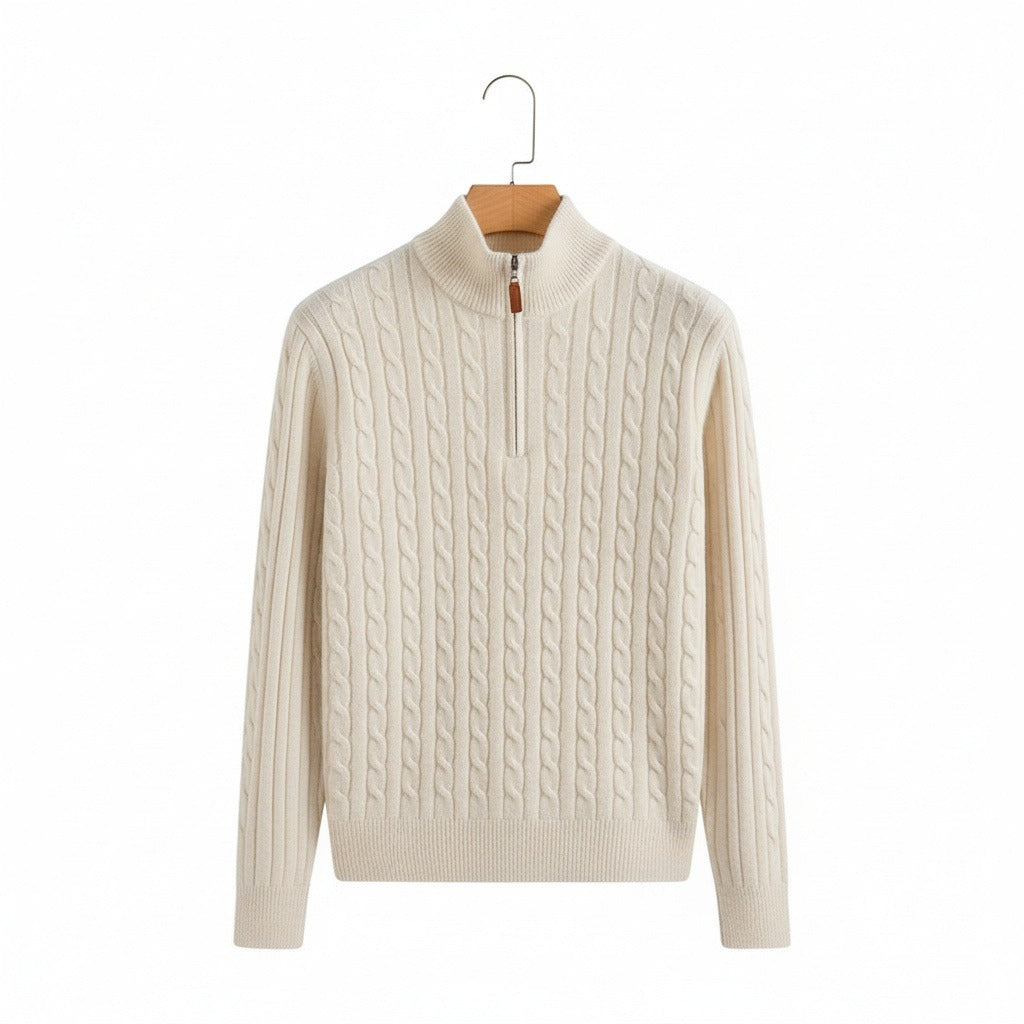 White Quarter Zip Sweater - White - Front View