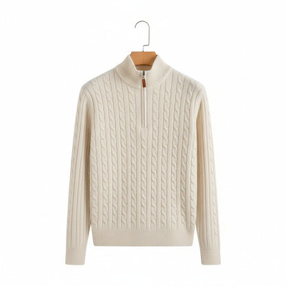 White Quarter Zip Sweater - White - Front View