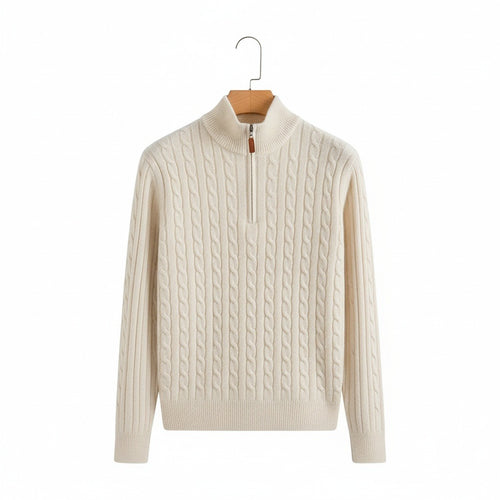 White Quarter Zip Sweater - White - Front View