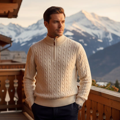 White Quarter Zip Sweater - White - Angled Shot