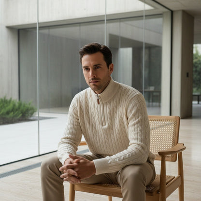 White Quarter Zip Sweater - White - Side Profile