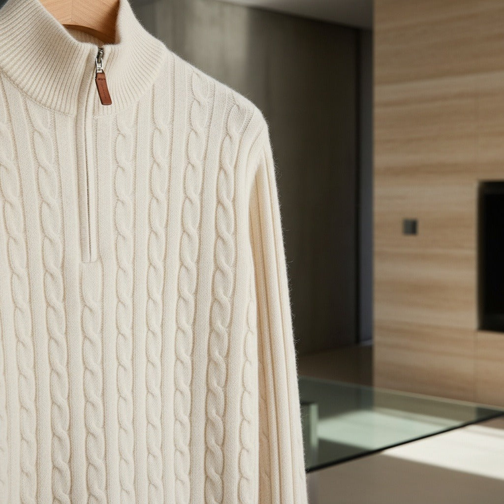 White Quarter Zip Sweater - White - Back View