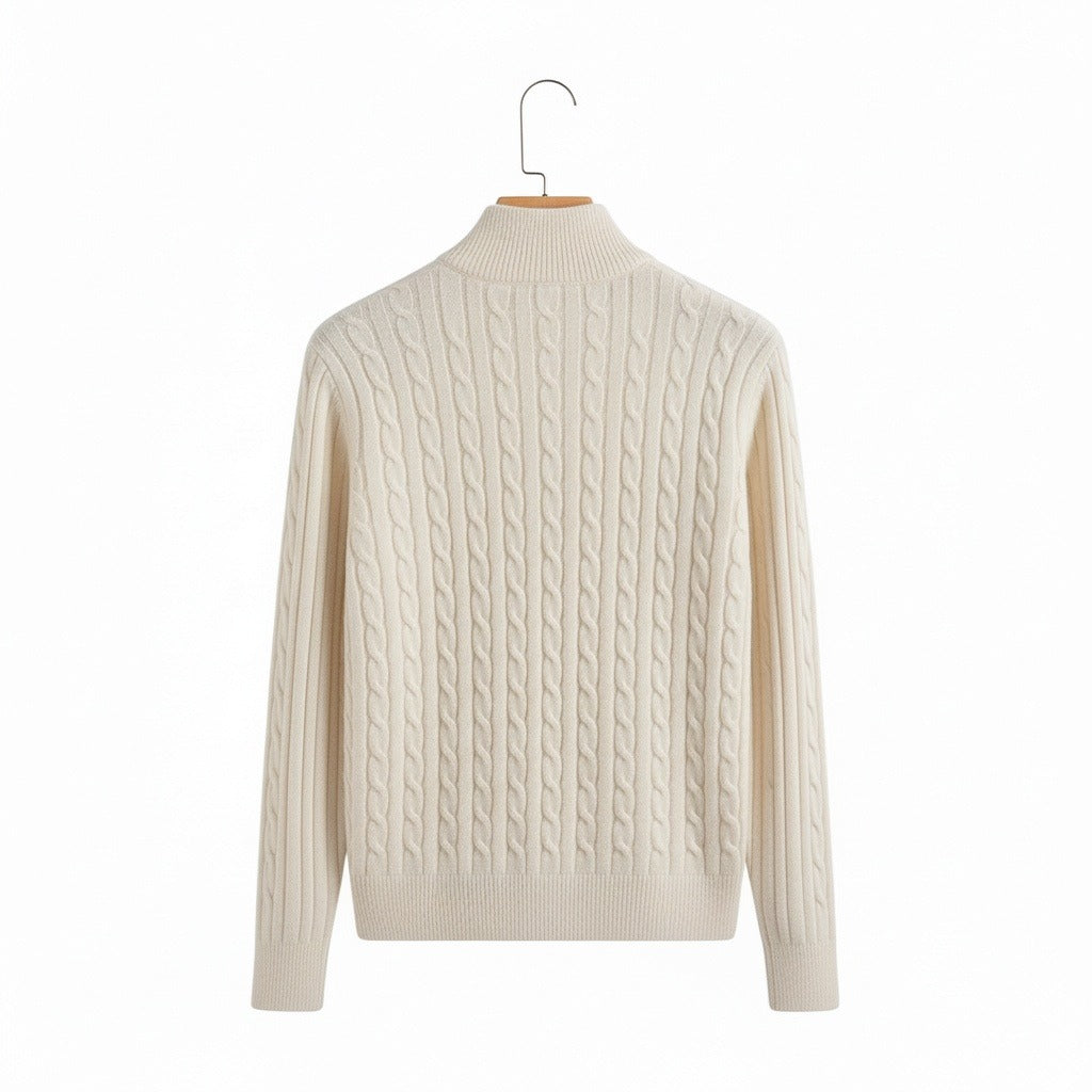 White Quarter Zip Sweater - White - Fabric Detail