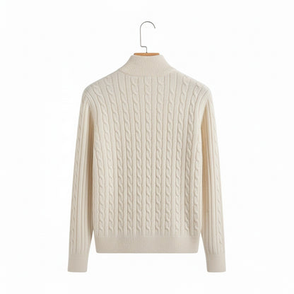 White Quarter Zip Sweater - White - Fabric Detail