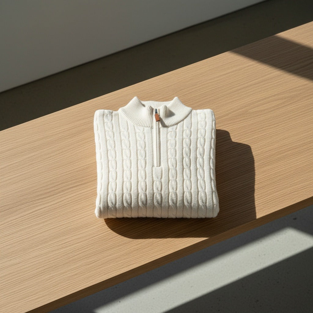 White Quarter Zip Sweater - White - Lifestyle Inspiration
