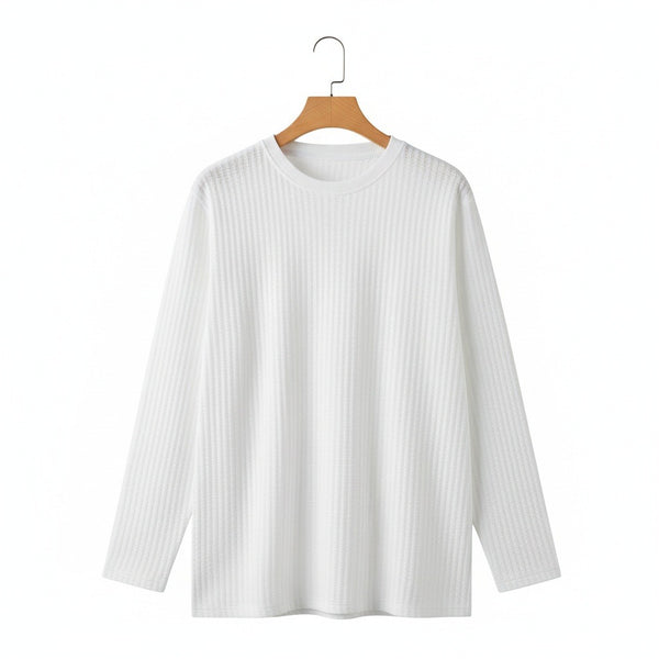 White Ribbed Long Sleeve T Shirt - White - Front View