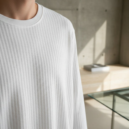 White Ribbed Long Sleeve T Shirt - White - Back View