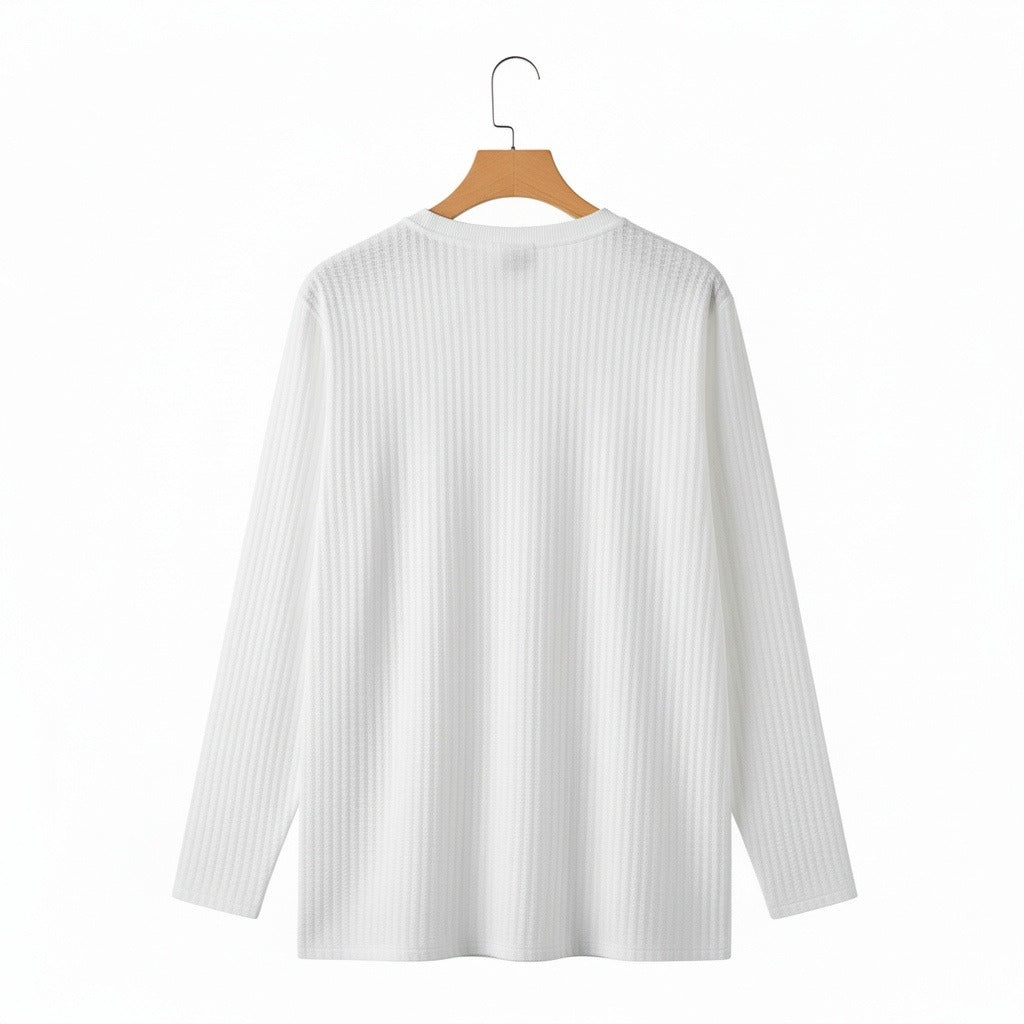 White Ribbed Long Sleeve T Shirt - White - Fabric Detail