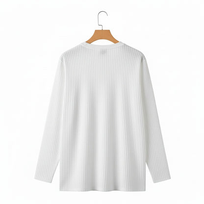 White Ribbed Long Sleeve T Shirt - White - Fabric Detail