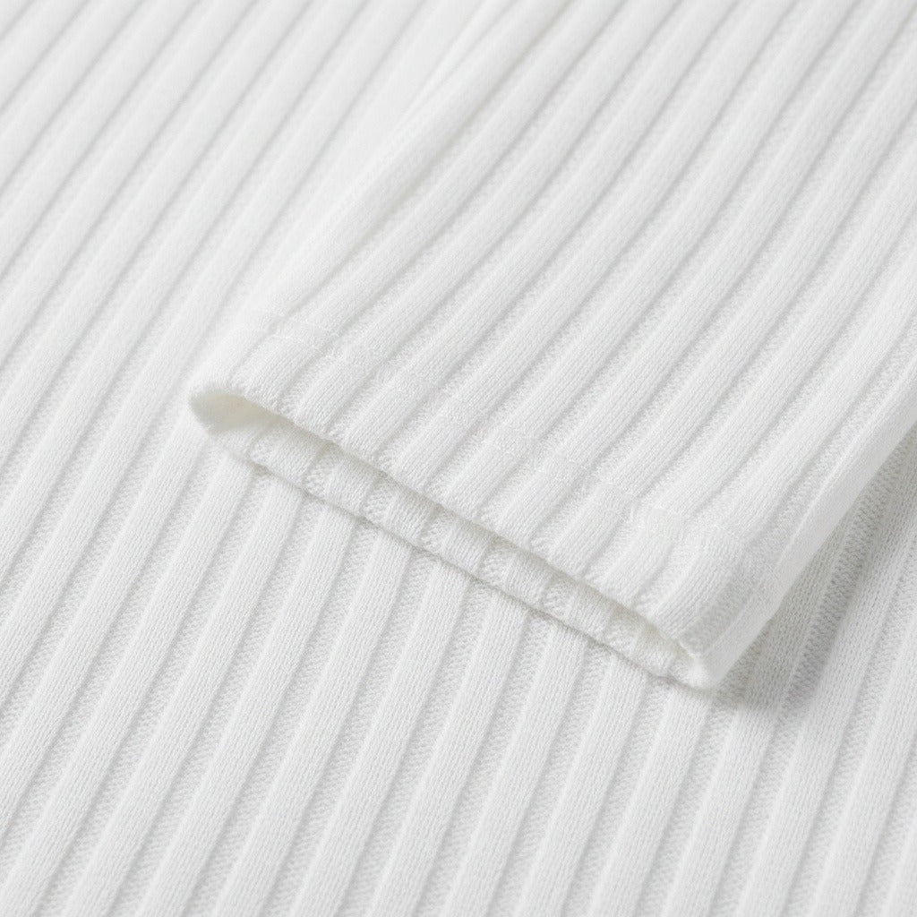 White Ribbed Long Sleeve T Shirt - White - Texture Close Up