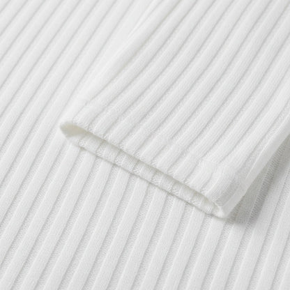 White Ribbed Long Sleeve T Shirt - White - Texture Close Up