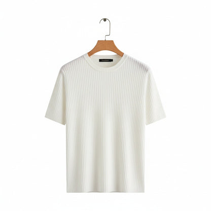 White Ribbed T Shirt - White - Front View