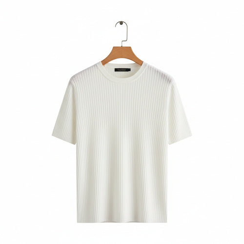 White Ribbed T Shirt - White - Front View