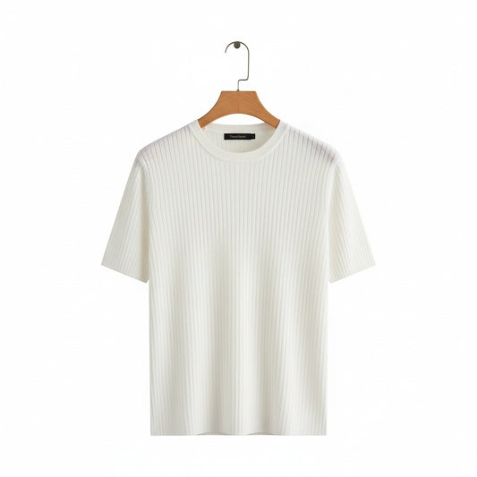 White Ribbed T Shirt - White - Front View