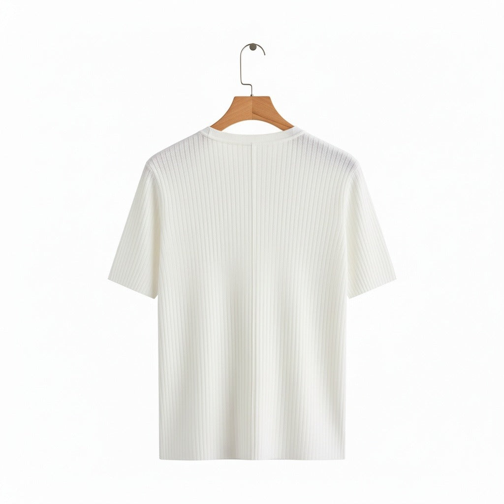 White Ribbed T Shirt - White - Fabric Detail