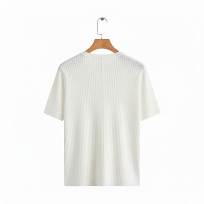 White Ribbed T Shirt - White - Fabric Detail
